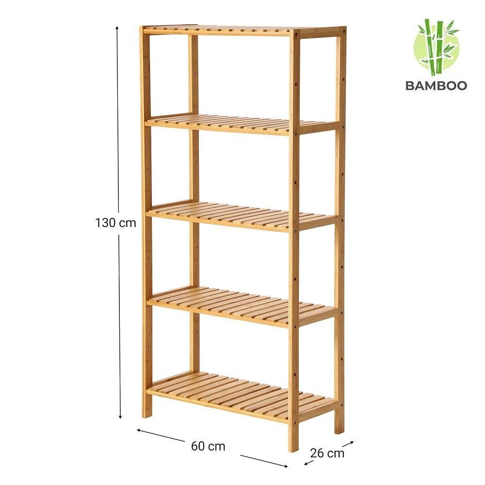 DECOPATENTOpbergrek van bamboe hout - Als open badkamerrek, schoenenrek keukenrek - Opbergkast met 5 verstelbare etages / planken - Rek voor badkamer, keuken en hal - 60 cm breed - Decopatent® - 𝕍𝕖𝕣𝕜𝕠𝕠𝕡 ✪ 𝕔𝕠𝕞