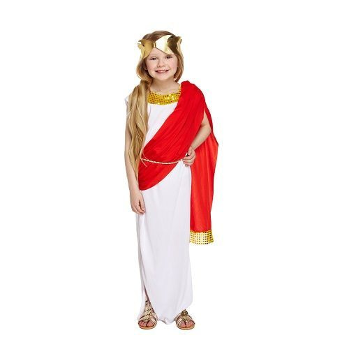 HENBRANDTKINDEREN MEISJES schitterend 3-Delig Romeins Godin kostuum voor kinderen van 4-6 jaar, bestaande uit: Jurk met Rode Sjerp\Riem en Gouden hoofd krans | Carnavalskleding | / Romeins Feest Kostuum | Meisjes