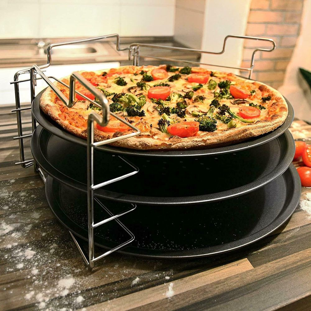 Fotoelektrisch kogel bedrag DECOPATENTDecopatent® Pizza Bak Set 4-Delig - 3x Pizzaplaten met 1 Pizzarek  - Voor in Oven - Pizza bakplaat rond 31 Cm - 3 Stuks Pizzaplaat + Oven  Standaard - 𝕍𝕖𝕣𝕜𝕠𝕠𝕡 ✪ 𝕔𝕠𝕞
