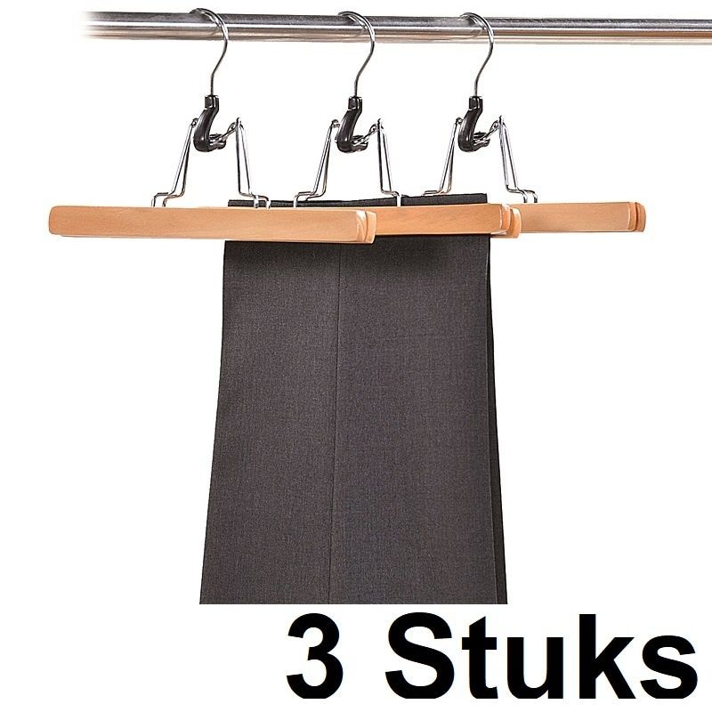 KESPER3 STUKS houten Broekhangers / Rokhangers Stevige klerenhangers met klem | | Kleerhanger | Broekenstang Broek klem | Rok Klem | 25 Cm. Breed | PAK van 3 Stuks - 𝕍𝕖𝕣𝕜𝕠𝕠𝕡 ✪ 𝕔𝕠𝕞