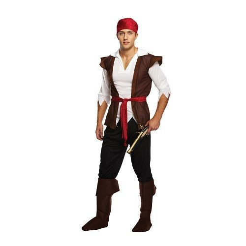 HENBRANDTVOLWASSENEN HEREN 6-Delig Pirates off Caribbean Kostuum, bestaande uit: piraten hoofdband, shirt, over laarzen, riem, overhemd en hemd | Piraten Kostuum | Piraat | Carnavalskleding | Verkleedkleding | Man | Maat: