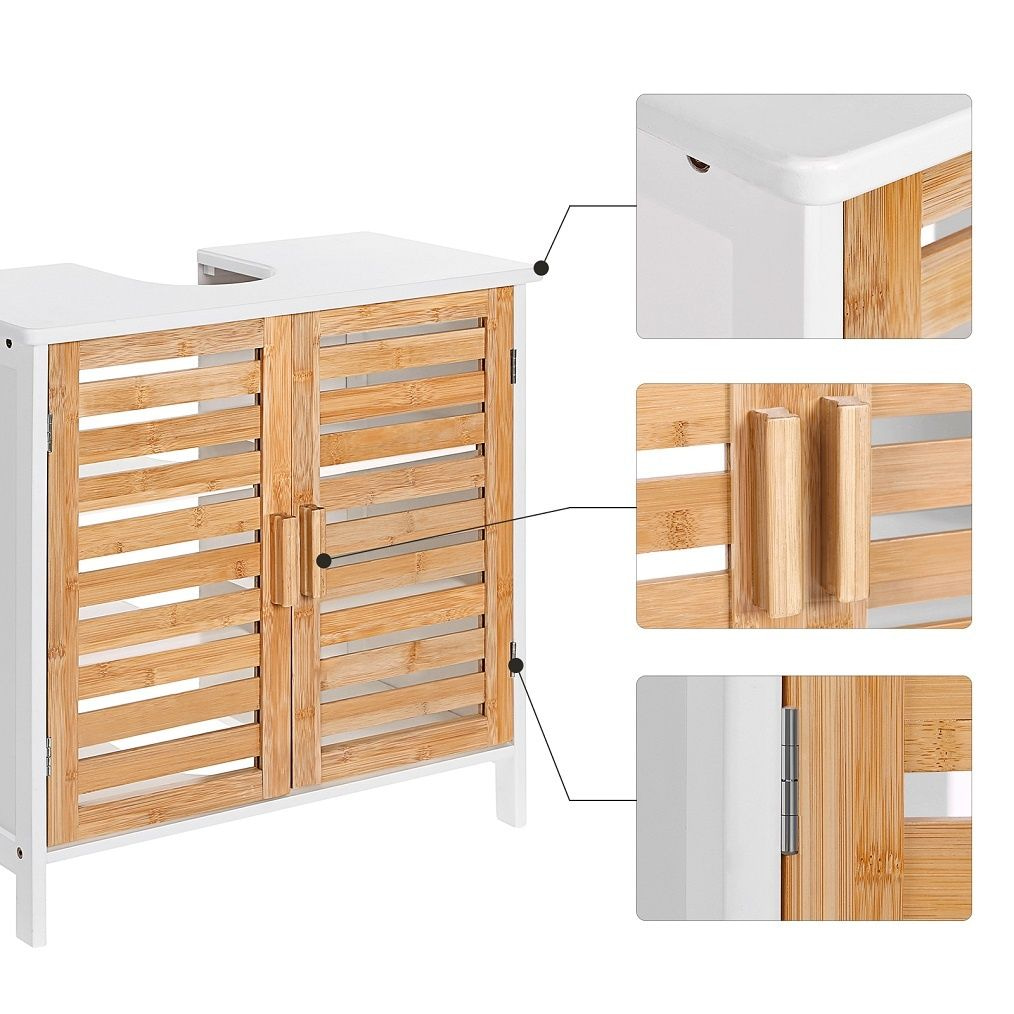 keuken ontwerp Azië DECOPATENTWastafel onderkast met uitsparing - 30 x 60 x 60 cm (L x B x H) -  Badkamermeubel staand van bamboe hout - Badkamerkast wit - Meubel / kastje  / wastafelkast voor Badkamer - Decopatent® - 𝕍𝕖𝕣𝕜𝕠𝕠𝕡 ✪ 𝕔𝕠𝕞