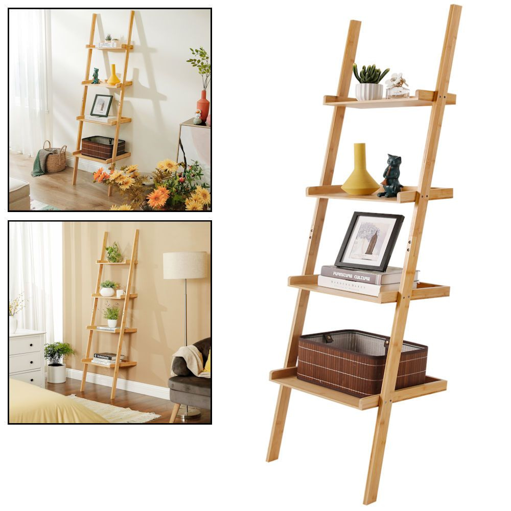 ga werken verdrievoudigen heet DECOPATENTLadderrek van bamboe hout - Houten decoratie ladder - Open  ladderkast / bamboe ladder / plantentrap / boekenkast / traprek / ladder  rek - luxe opbergrek met 4 treden - Decopatent® - 𝕍𝕖𝕣𝕜𝕠𝕠𝕡 ✪ 𝕔𝕠𝕞