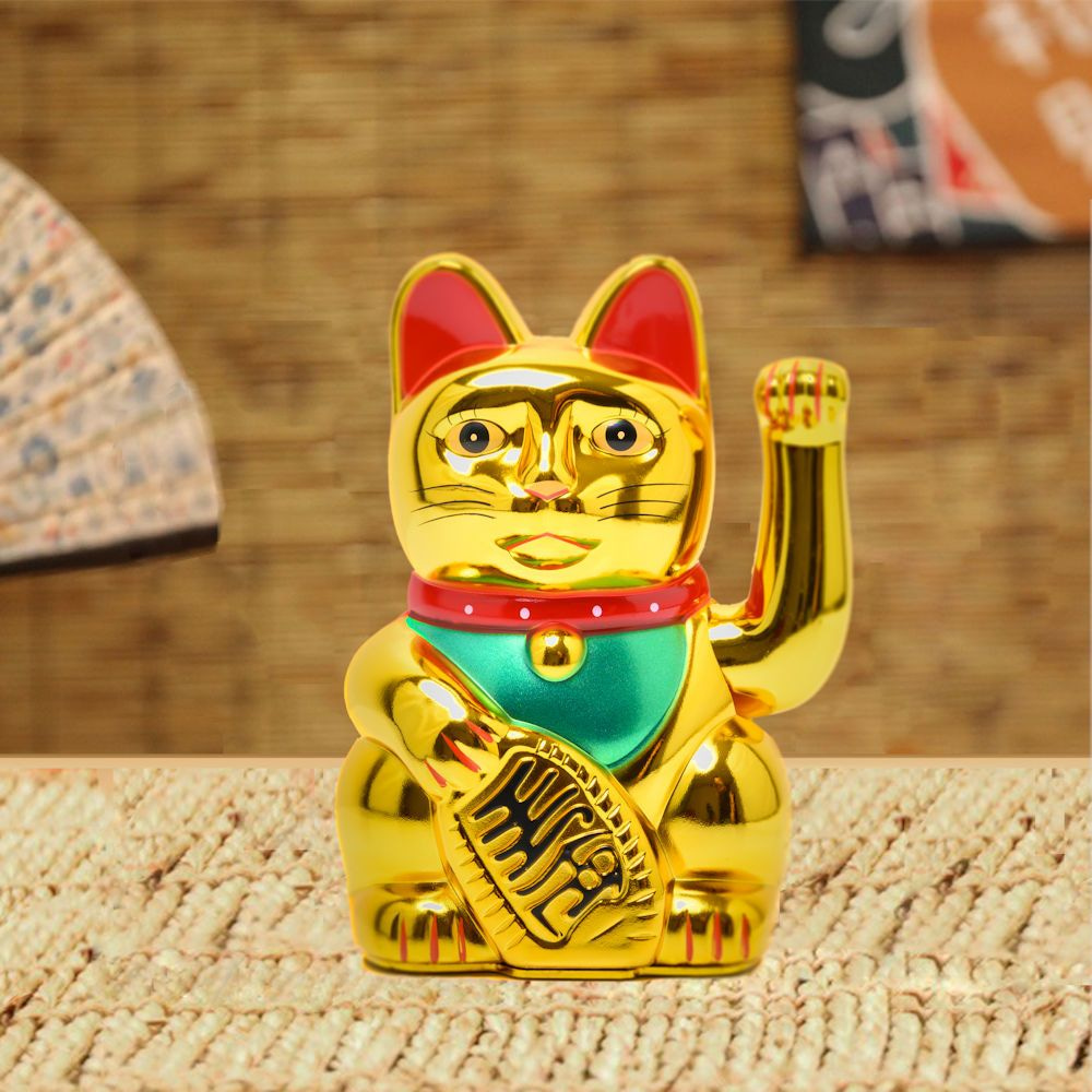Neko Lucky Cat - Zwaaiende met bewegende arm - Japanse / Chinese gelukskat - Geluksbrenger Chinese kat - Japanse gelukskat - Maat: M -> 16 Cm Hoog - Decopatent® - 𝕍𝕖𝕣𝕜𝕠𝕠𝕡 ✪ 𝕔𝕠𝕞