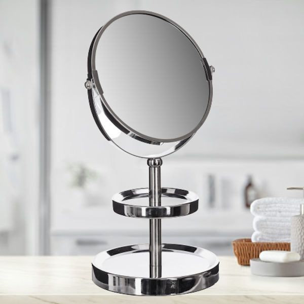 kleinhandel Dan Bevestigen DECOPATENTDecopatent® - Staande 360° Makeup Spiegel - Scheerspiegel -  Badkamerspiegel - Glas Spiegel & Achterzijde 3x Vergrotend - Chrome -  𝕍𝕖𝕣𝕜𝕠𝕠𝕡 ✪ 𝕔𝕠𝕞