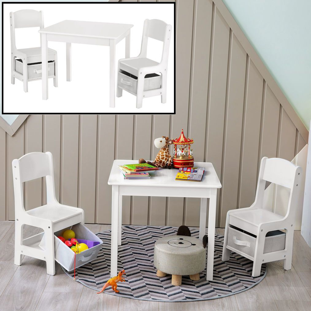 DECOPATENTKindertafel van hout – 1 tafel en 2 stoelen voor kinderen - Wit - Kleurtafel / speeltafel / knutseltafel / tekentafel / zitgroep set Decopatent® - 𝕍𝕖𝕣𝕜𝕠𝕠𝕡 ✪ 𝕔𝕠𝕞