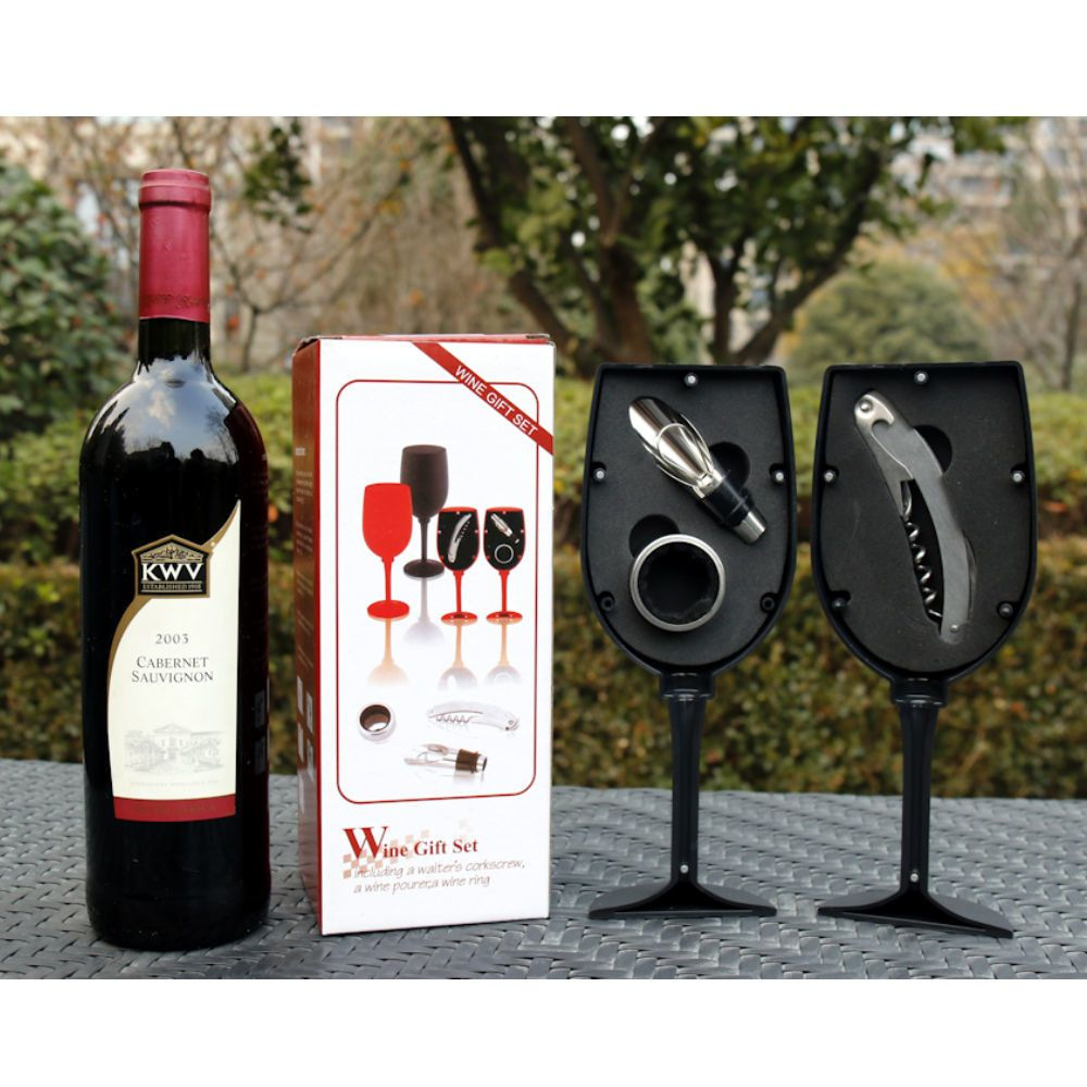 Afdaling Wiskunde Andere plaatsen DECOPATENTDecopatent® 4-Delige Luxe Wijnset in Wijnglas vorm - Wijn fles  accessoires Set - Wine tools - Wijn Kurken trekker - In Luxe Wijnglas  opbergbox - Cadeau set - 𝕍𝕖𝕣𝕜𝕠𝕠𝕡 ✪ 𝕔𝕠𝕞