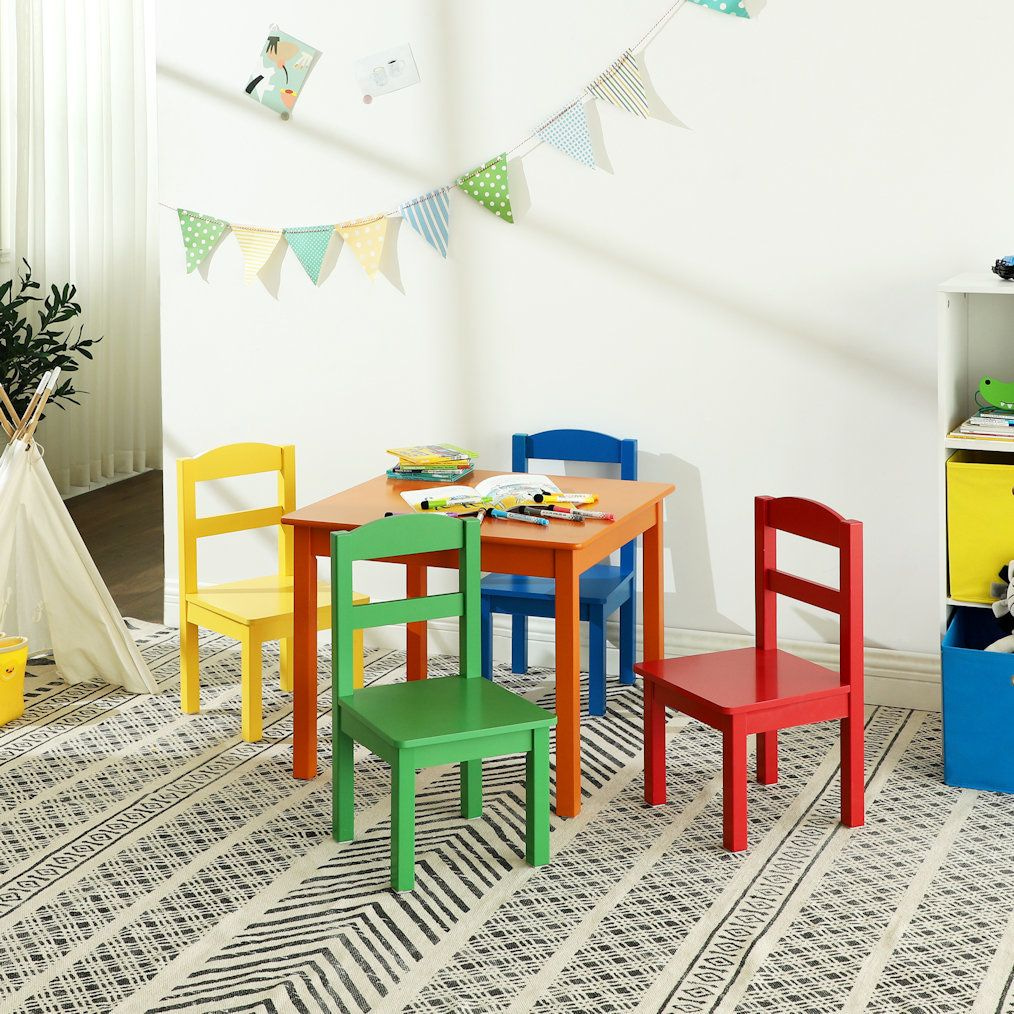 Magistraat Leia Tot DECOPATENTKindertafel met stoeltjes van hout - 1 tafel en 4 stoelen voor  kinderen - Rood, blauw, groen geel, oranje - Kleurtafel / speeltafel /  knutseltafel / tekentafel / zitgroep set - Decopatent® - 𝕍𝕖𝕣𝕜𝕠𝕠𝕡 ✪  𝕔𝕠𝕞