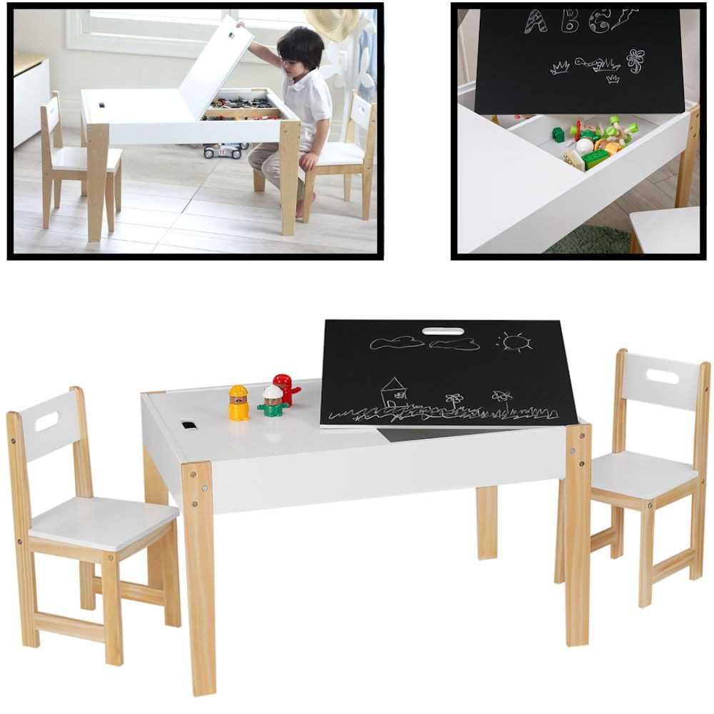 DECOPATENTKindertafel met stoeltjes van hout - 1 tafel en 2 stoelen voor kinderen - Met veel opbergruimte - Kleurtafel / speeltafel / knutseltafel / tekentafel tafel / zitgroep set - Decopatent® - 𝕍𝕖𝕣𝕜𝕠𝕠𝕡 ✪ 𝕔𝕠𝕞