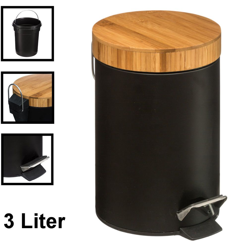 Voorbeeld wrijving woonadres DECOPATENTDecopatent® Pedaalemmer 3 liter - Met Bamboe Houten Deksel -  Pedaalemmer 3L - Prullenbak - Keuken toilet - 17Øx25.5 Cm - Mat Zwart -  𝕍𝕖𝕣𝕜𝕠𝕠𝕡 ✪ 𝕔𝕠𝕞