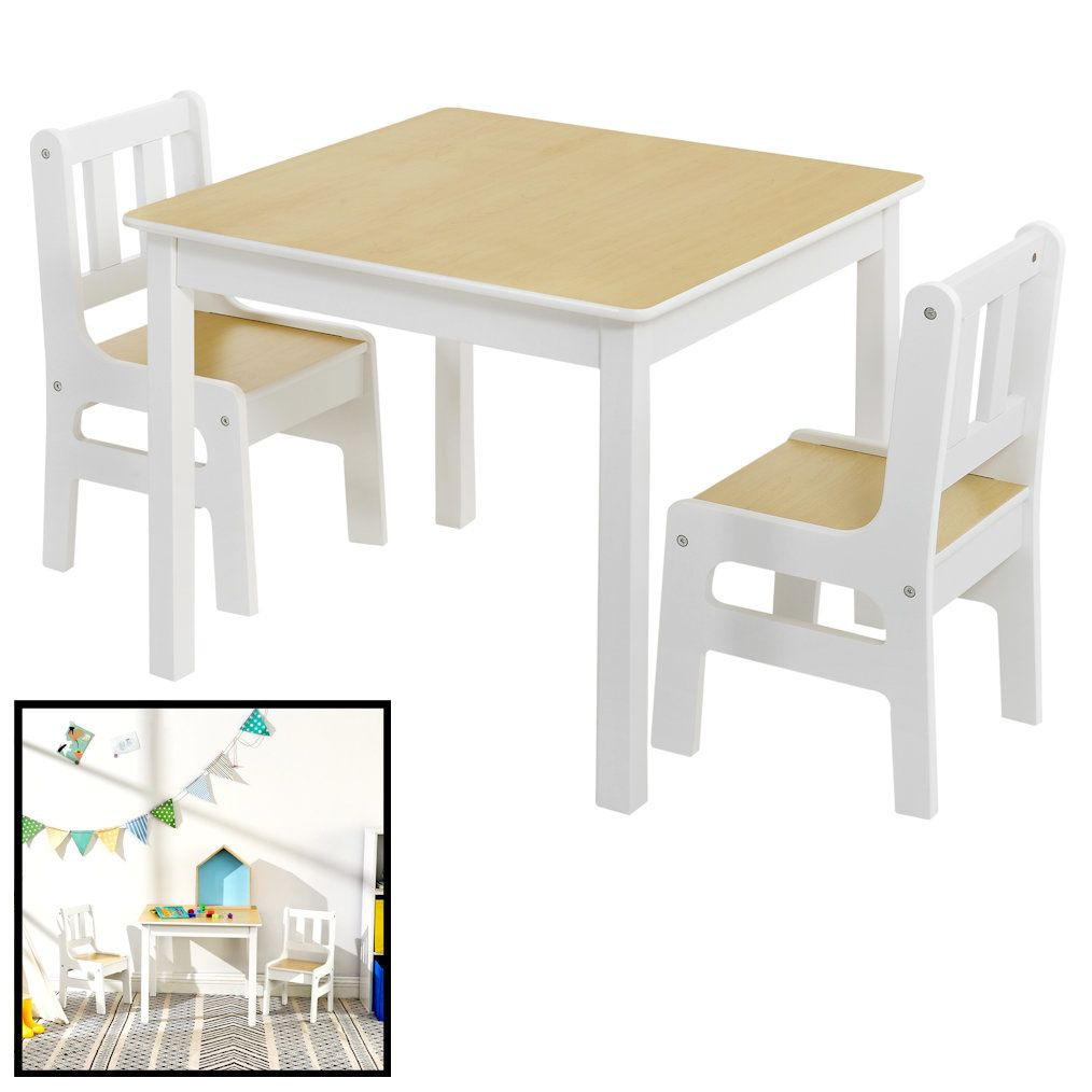 kat dienblad analoog DECOPATENTKindertafel met stoeltjes van hout - 1 tafel en 2 stoelen voor  kinderen - Wit met hout - Kleurtafel / speeltafel / knutseltafel /  tekentafel / zitgroep set - Decopatent® - 𝕍𝕖𝕣𝕜𝕠𝕠𝕡 ✪ 𝕔𝕠𝕞