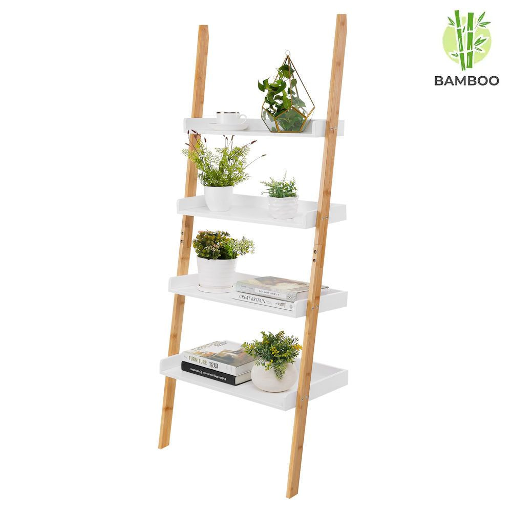 Uittreksel smaak Afm DECOPATENTLadderrek van bamboe hout - Houten decoratie ladder - Open  ladderkast / bamboe ladder / plantentrap / boekenkast / traprek / ladder  rek - luxe opbergrek met 4 treden - Wit - Decopatent® - 𝕍𝕖𝕣𝕜𝕠𝕠𝕡 ✪  𝕔𝕠𝕞