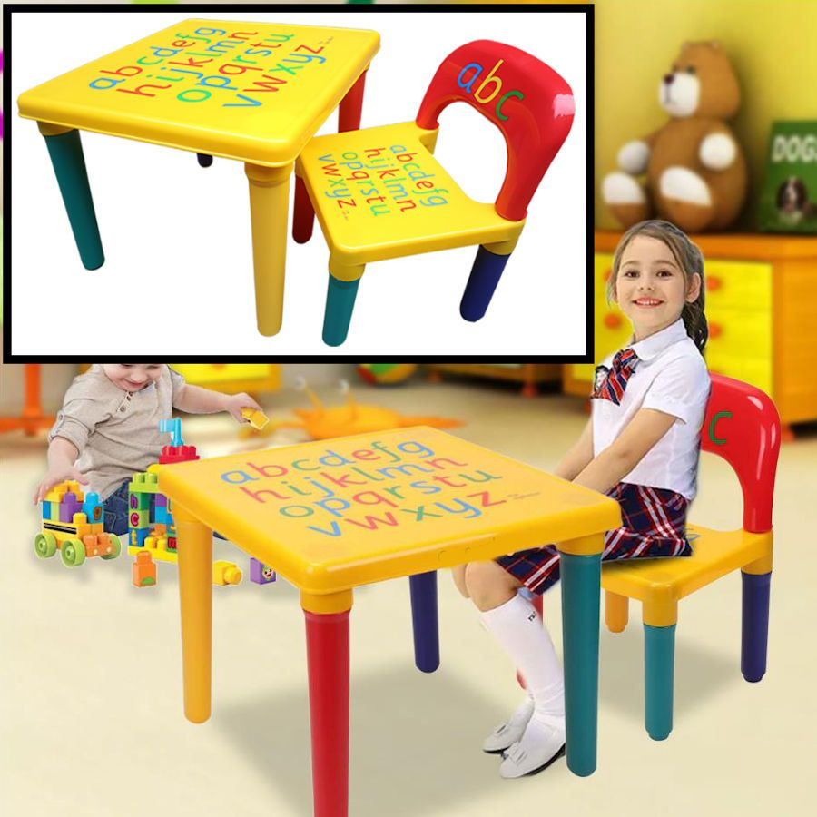 Vlekkeloos Worden Geef energie DECOPATENTDecopatent® ABC Alfabet Kindertafel met Stoel - Speeltafel -  Kindertafel en stoeltjes - 1x Tafel en 1x Stoel voor kinderen -  𝕍𝕖𝕣𝕜𝕠𝕠𝕡 ✪ 𝕔𝕠𝕞