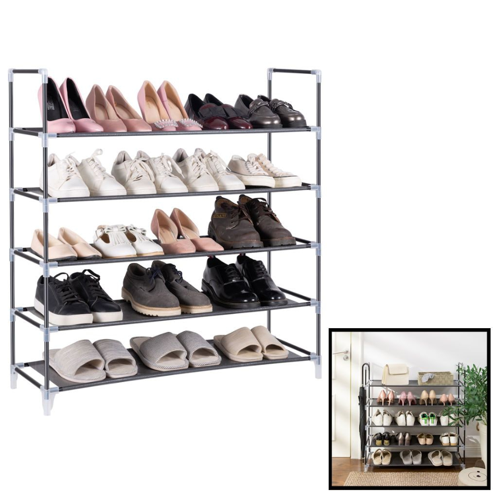 studio Verzakking ongerustheid DECOPATENTSchoenenrek voor 25 paar schoenen - 5 etages - Zwart - Schoenen  opbergsysteem voor schoenen opbergen - Staand opbergrek / Schoenenkast -  Rek van metaal & kunststof - Decopatent® - 𝕍𝕖𝕣𝕜𝕠𝕠𝕡 ✪ 𝕔𝕠𝕞